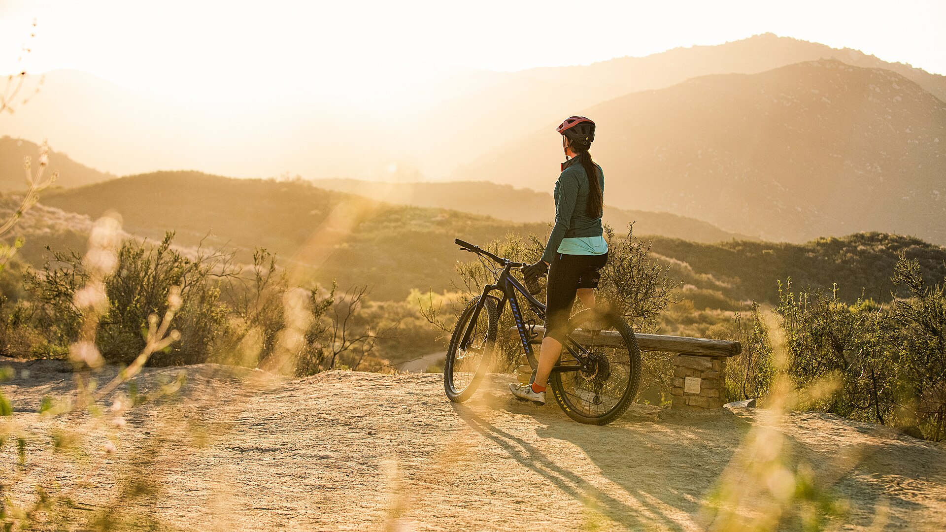 Mountain biker overlooking the hills at Daley Ranch, Escondido